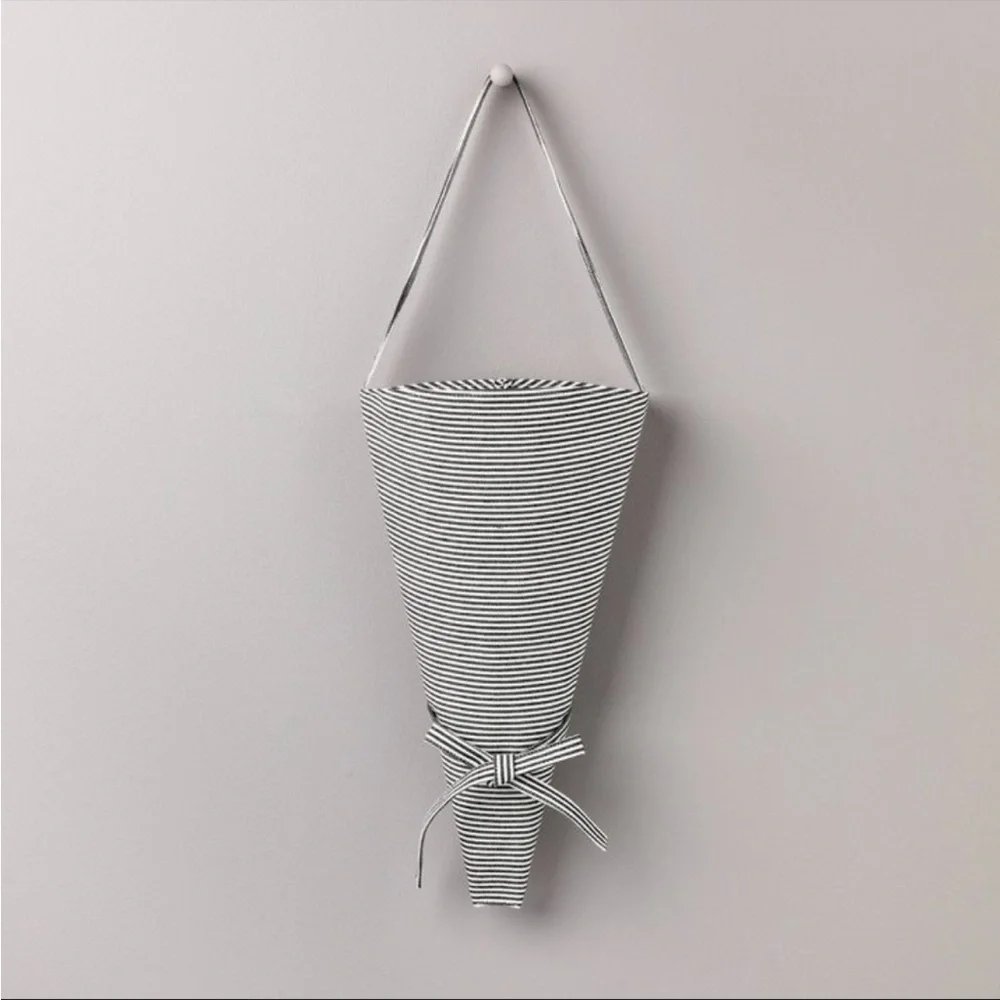 Hearth & Hand Conical Striped Fabric Flower Market Tote Gray/Cream NWT